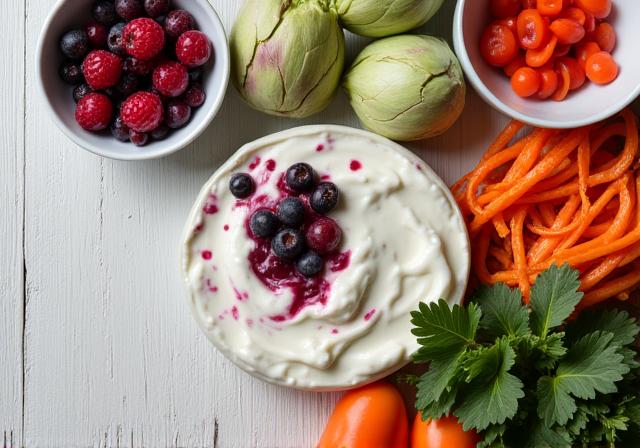A selection of probiotic and prebiotic rich foods like yogurt, kimchi, and artichokes, illustrating innovative gut health solutions.